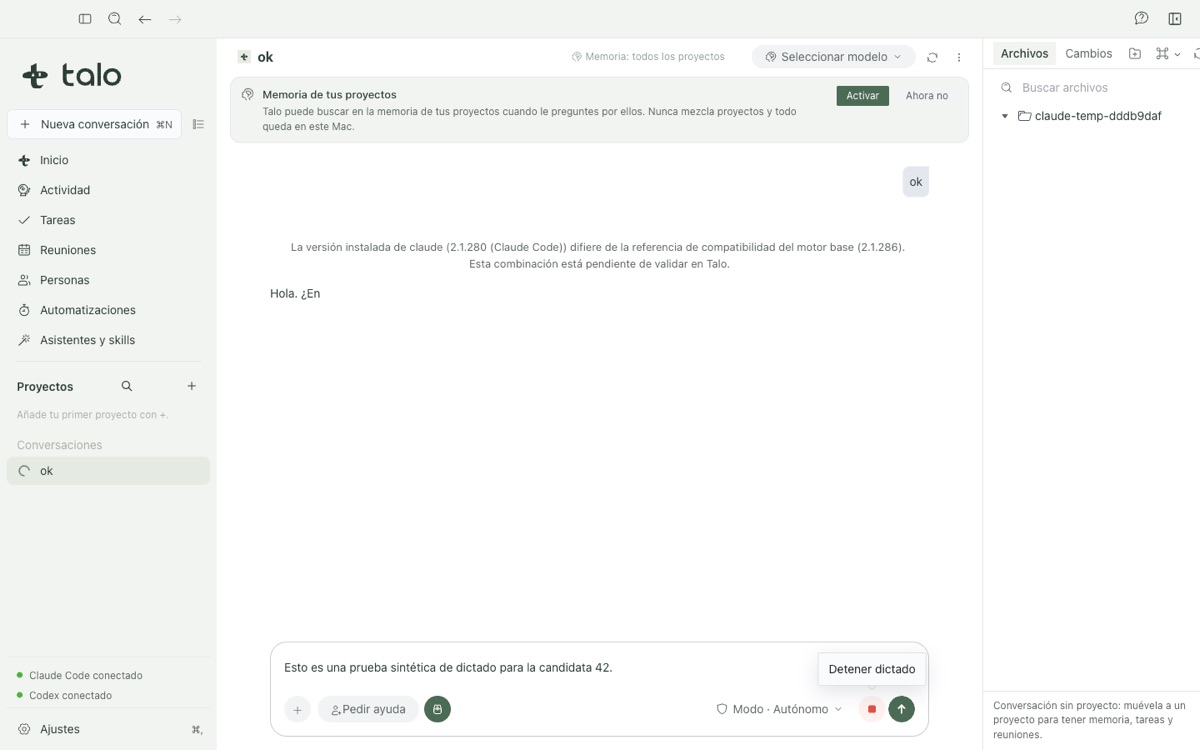 Dictated text appearing in the chat composer
