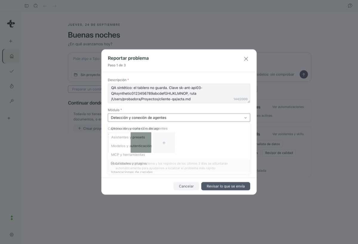 El formulario de feedback: comentario y captura opcional