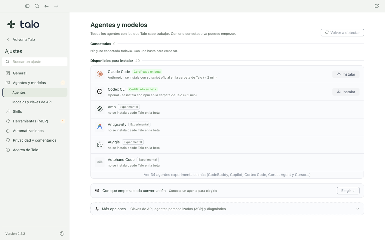 Agentes disponibles para instalar