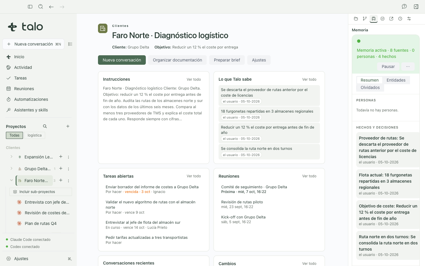 Panel de Memoria con sus entidades y filtros