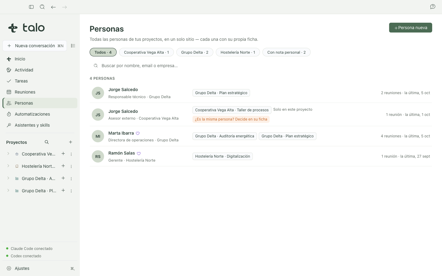 Directorio de Personas con el filtro por cliente