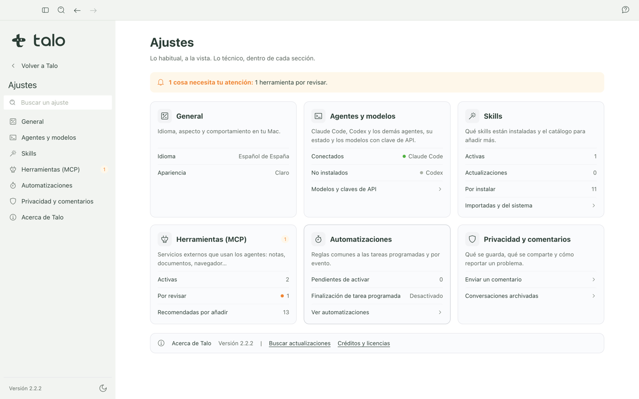 Settings in light theme