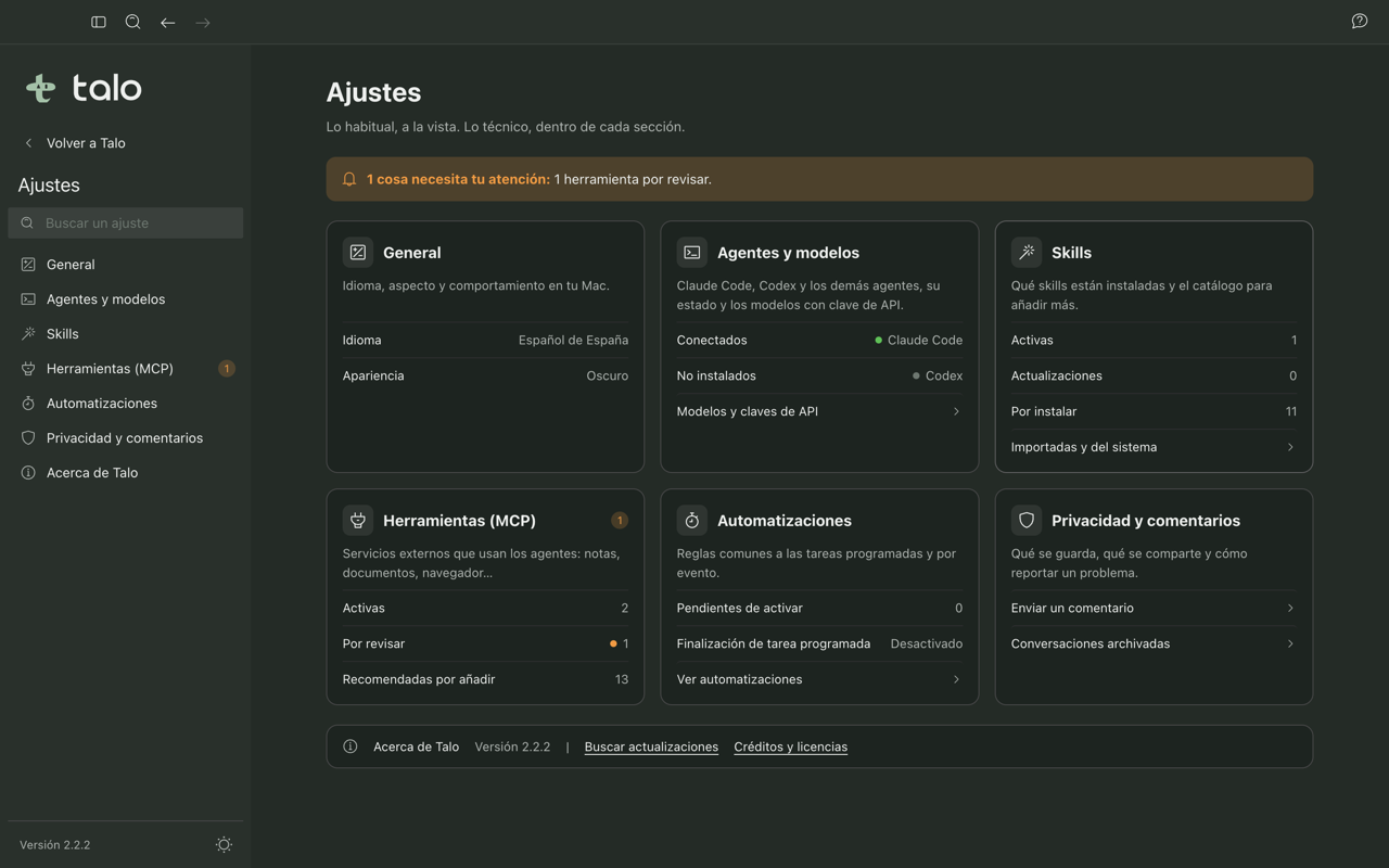 Settings in dark theme