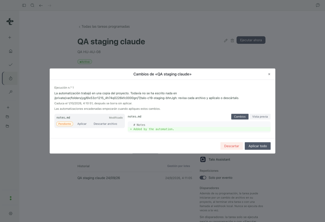 The diff of a file inside a pending changes review