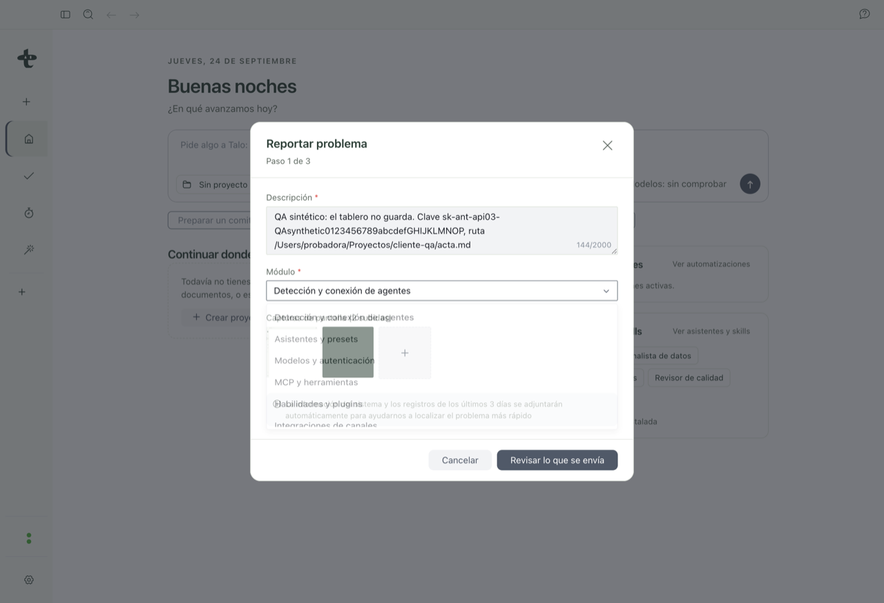 First step of the feedback form