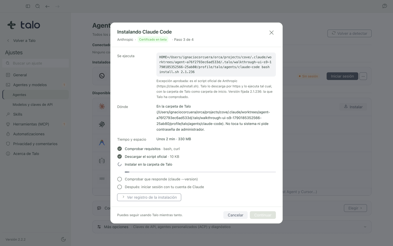 Installing Claude Code from Talo