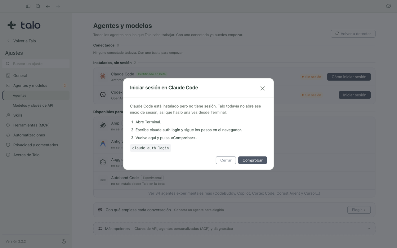 Agent without session in Settings